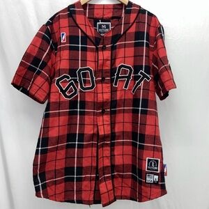 90’s Post Game GOAT button Down Flannel baseball jersey Short Sleeve Shirt XL